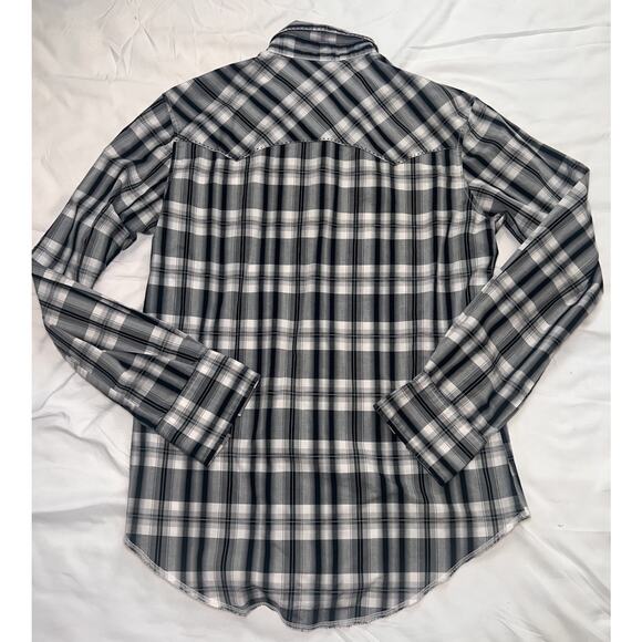 Wrangler Western Shirt Mens Size S Black White Plaid Snap Buttons Retro Cowboy - Picture 8 of 11
